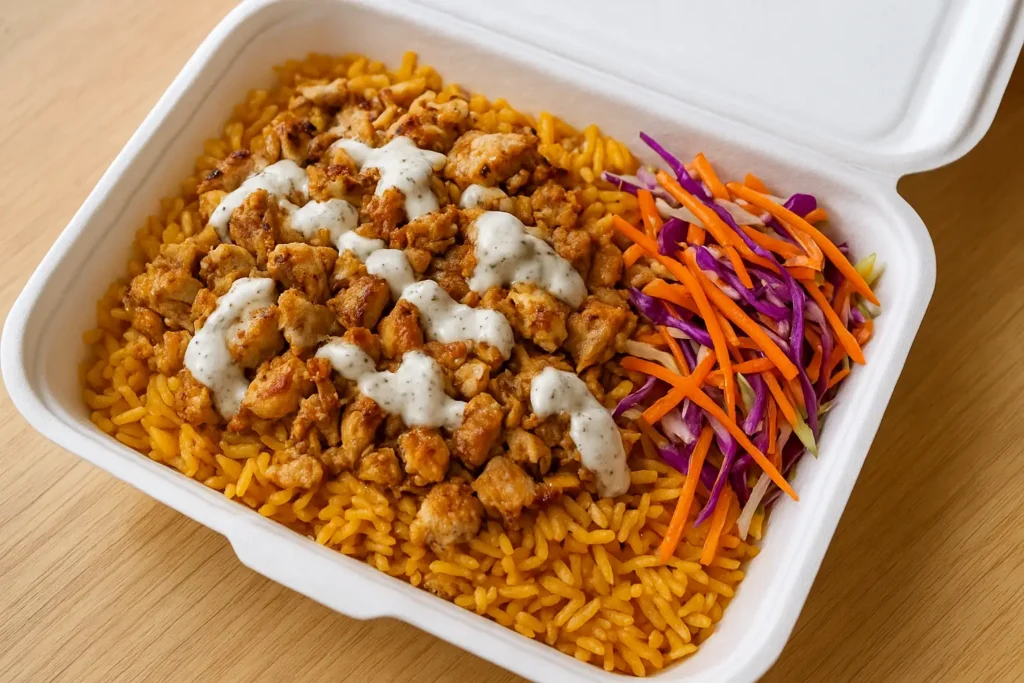 Halal Cart Chicken and Rice with White Sauce Halal Cart Chicken and Rice with White Sauce 1 Halal Cart Chicken and Rice with White Sauce