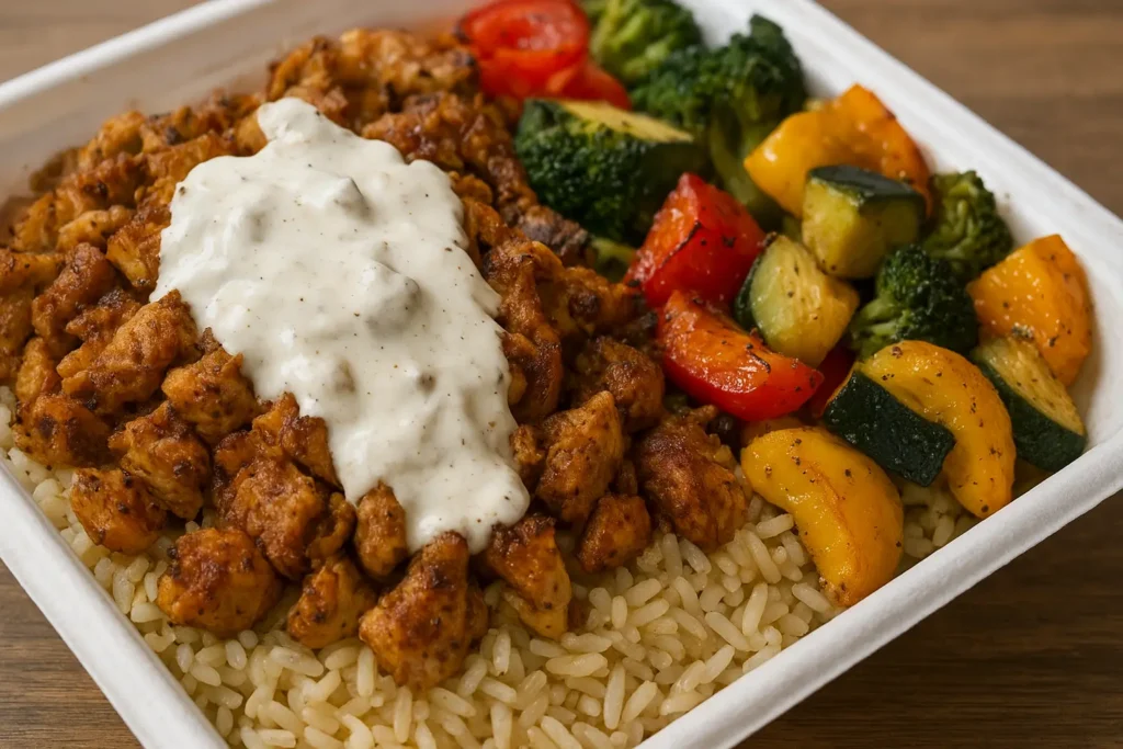 Halal Cart Chicken and Rice with White Sauce Halal Cart Chicken and Rice with White Sauce Halal Cart Chicken and Rice with White Sauce