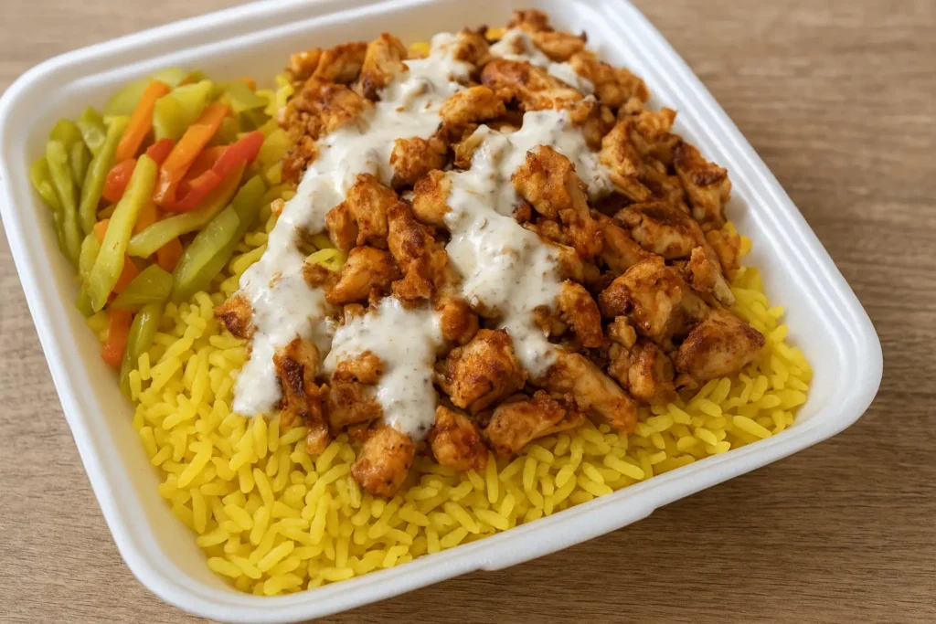 Halal Cart Chicken and Rice with White Sauce Halal Cart Chicken and Rice with White Sauce 4 Halal Cart Chicken and Rice with White Sauce