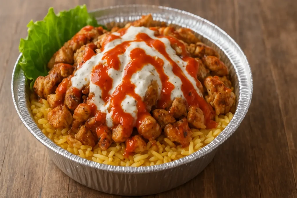 Halal Cart Chicken and Rice with White Sauce Halal Cart Chicken and Rice with White Sauce 6 Halal Cart Chicken and Rice with White Sauce