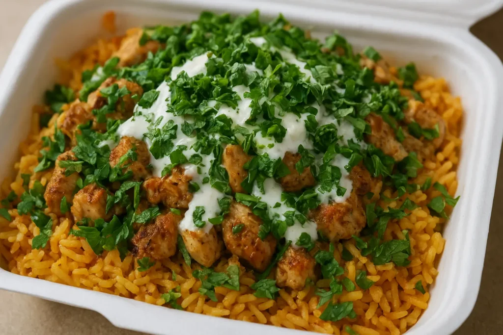Halal Cart Chicken and Rice with White Sauce Halal Cart Chicken and Rice with White Sauce 8 Halal Cart Chicken and Rice with White Sauce