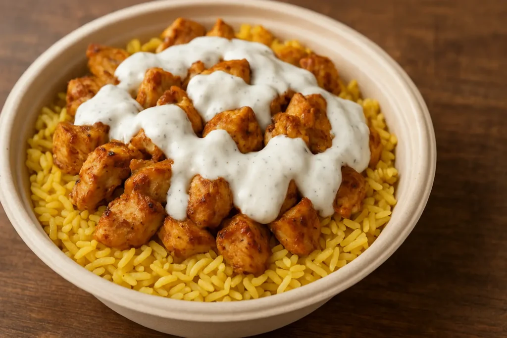 Halal Cart Chicken and Rice with White Sauce Halal Cart Chicken and Rice with White Sauce 9 Halal Cart Chicken and Rice with White Sauce