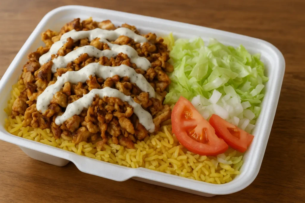 Halal Cart Chicken and Rice with White Sauce Halal Cart Style Chicken and Rice with White Sauce Halal Cart Style Chicken and Rice with White Sauce